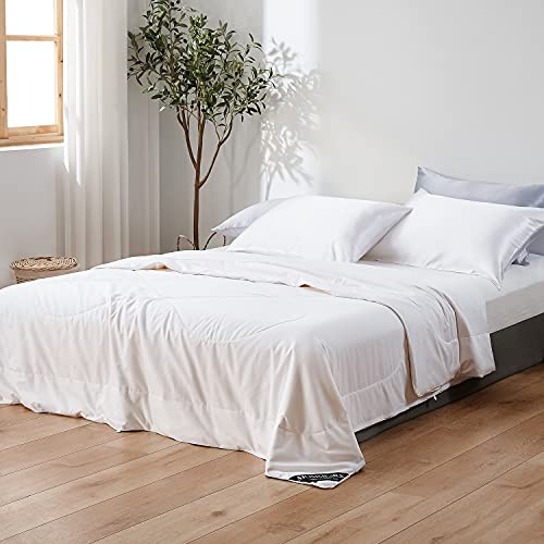 Mommesilk 100% Silk Filled Comforter King Size Summer Lightweight Pure Silk Duvet Insert Cotton Cover Quilt White 104x92, Net Net Filling Weight 1kg