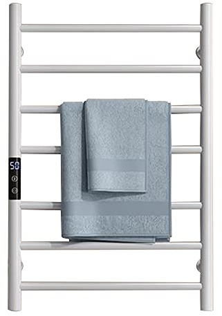 WPHH Portasciugamani Elettrico Bianco con Timer, Radiatore Scaldasalviette Elettrico da Bagno con 7 Barre, Termoarredo Elettrico A Parete in Acciaio Inox 304, 600X450x120mm,Plug in
