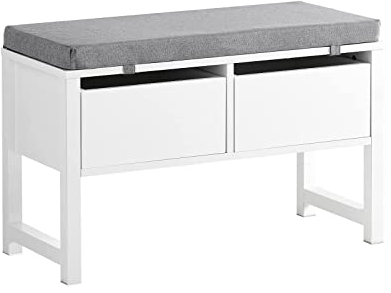 SoBuy FSR88-W Sitzbank mit Stauraum Schuhbank mit 2 Schubladen Bettbank mit Sitzfläche Garderobenbank Belastbarkeit 150 kg Weiß BHT ca.: 72x46x30cm
