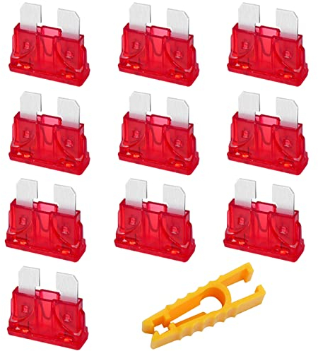JatilEr 10 Piezas Fusibles Coche, Fusibles 12v Estándar 10A, Fusibles para Coche con 1 Extractor de Fusibles para Coche/Camper/Camión/Moto/Barco