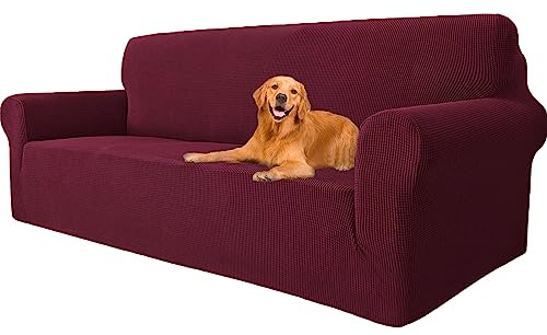 YSTELLAA High Stretch Sofa Überzug 3 Sitzer, Couch Bezug rutschfest, Weihnachtsdeko Sofahusse Elastische, Couchüberzug Sofaschutz Katze Durable, Waschbare Sofa Covers Mit Armlehnen, Bordeaux