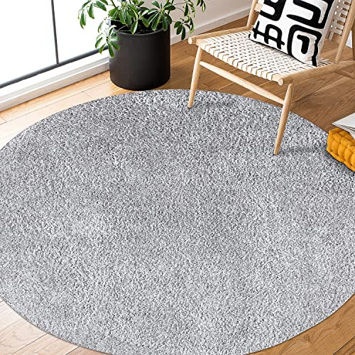 payé Teppich Rund Hochflor Shaggy - 200x200cm - Grau Einfarbig Uni Flauschig Modern Boho Wohnzimmer Schlafzimmer Deko Teppiche Weich Schlafzimmer