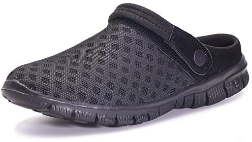 Gaatpot Clogs Herren Pantoletten Mesh Sabot Sommer Hausschuhe Damen Atmungsaktiv Gartenschuhe mit Rutschfest Sohle,Schwarz,EU 46