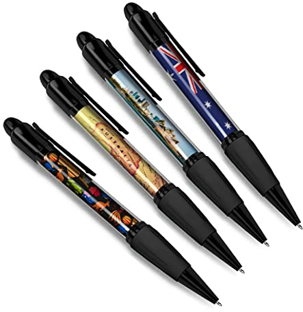 DV DESIGN Set of 4 Australia Black Ballpoint Pens - Australian Flag City Map Country Holiday Travel Friends Boys Girls Men Women Theme Pen #79539