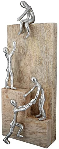 Casablanca Skulptur Helping Hand, Deko Figur Naturfarben, Mangoholz Statue Wohnzimmer, Büro Dekoration H. 39 cm x B. 15 cm - Geschenk Moderne Skulpturen, Zusammenhalt Teamwork