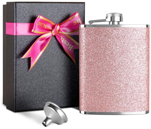LILABIENE Flachmann Leder Glitzer Rotgold Flachmänner 8oz mit Trichter Geschenke für Frauen
