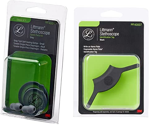 3M Littmann Stethoskop Ersatzteil-Set, Classic III und Cardiology IV, grau, 40017 & 3M Littmann Stethoskop-Namensschild, Schwarz, 40007
