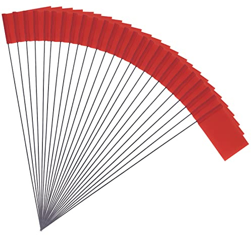 50 Pezzi 5,1x7,6cm Bandiere di Marcatura per Prato con Asta in Acciaio Vinile Bandierine Calcio d'Angolo per Uso Industriale Servizi Pubblici Sotterranei Architettura del Paesaggio (Rosso)