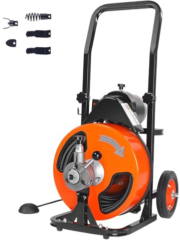 VEVOR Elektrische Rohrreinigungsmaschine 220V Rohrreiniger 30mx9,5mm Stahlkabel Rohrreinigungsspirale 1500U/min Leerlaufdrehzahl Abflussreiniger Abflussreinigungsmaschine Reinigungswerkzeuge