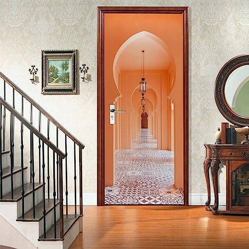A.Monamour Türtapete Selbstklebend Türfolie Türposter 3D Torbogen Gehweg Architektur Im Marokkanischen Stil Vinyl Folie Türdeko Tapete Wandbild Türaufkleber Türtattoo 77x200cm