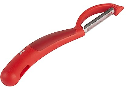 Kuhn Rikon Red Piranha - Pelador giratorio con hoja de acero inoxidable, pelador de verduras, pelador de manzanas, peladores afilados de patatas y verduras para cocina - 3 años de garantía de