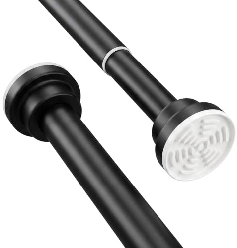 Extendable Shower Curtain Rail 125-210cm,Stainless Steel Shower Curtain Pole Curtain,Tension Rod No Drilling Adjustable Shower Rail Telescopic Shower Pole for Bath,Closet,Wardrobe,Kitchen Black
