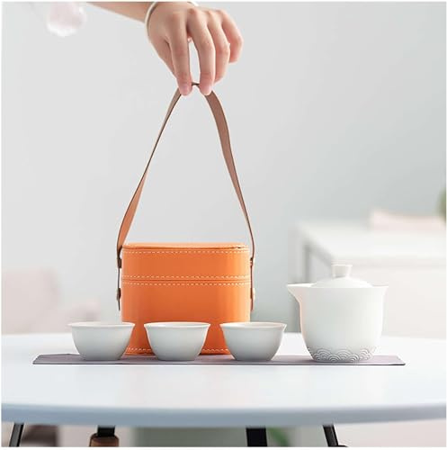 Juego de té de Porcelana Juego de té portátil, Tazas de té de Porcelana China con 3 Tazas de té Juegos de Regalo de té for Adultos Fiesta de té té de la Tarde-Rojo-Paquete C (Color : White, Size : P