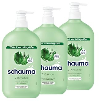 Schauma Schwarzkopf Shampoo 7 Kräuter (3x 750 ml), Haarshampoo verleiht der Haarstruktur eine leichte Frische, Frische-Shampoo für normales bis schnell fettendes Haar