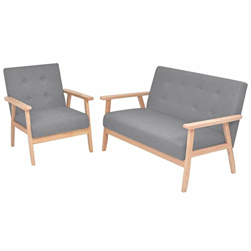 Festnight 2-1 Sofagarnitur Couchgarnitur Loungesofa, 2 Sitzer Sofa, Stoff Kleines Couch, Modern 2er Gästesofa mit Armlehne, Getuftetes Loveseat Sofas für Wohnzimmer/Schlafzimmer Hellgrau
