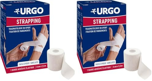 Urgo - Strapping - Bande élastique adhésive - Contention/Fixation de pansements - 1 bande 2,5mx6cm (Lot de 2)