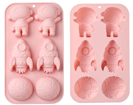 UR URLIFEHALL 2 wiederverwendbare Silikonformen mit Weltraum-Thema, Astronautenrakete, Halbkugel, Fondant, für Babyparty, Cupcakes, Süßigkeiten, Bastelarbeiten