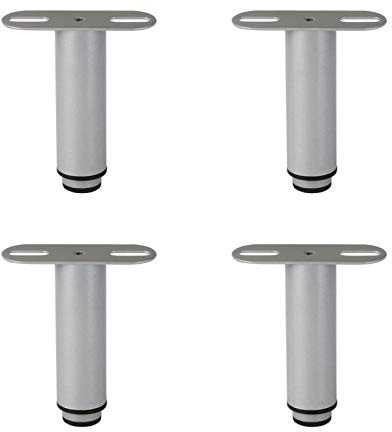 Round Tube Row Skeleton Bed/Bed Beam Support Legs,T-Shaped Cold Rolled Iron Retractable Furniture Legs,12.5-21.5cm Adjustable Bathroom Cabinet Legs,with Screws,4pcs (Black) (Silver)