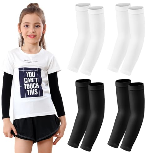 Manchon bras pour enfant 4 paires, Manchette bras noir et blanc de compression pour basket-ball, football, baseball, volley-ball, sport pour jeunes filles Garçons