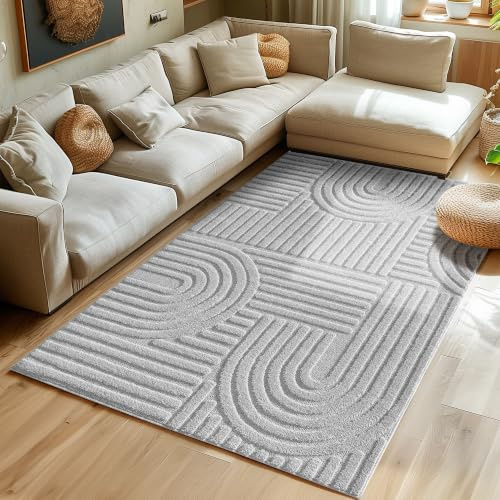 SIMPEX Teppich 140x200 cm Grau, Hochflor Wohnzimmer Teppich, Weich & Flauschig, Skandinavisch Boho Stil, Langflor Shaggy, Pflegeleicht, Jute Rückseite