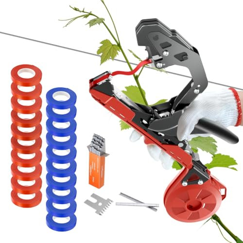 Verbesserte Pflanzenbindemaschine, Garten-Klebeband mit 20 Rollen Bändern und 10.000 Heftklammern, 1 Handschuh, leichtes Pflanzenbandpistole, Bindeband zum Binden von Ranken, Tomaten, Trauben, Gemüse