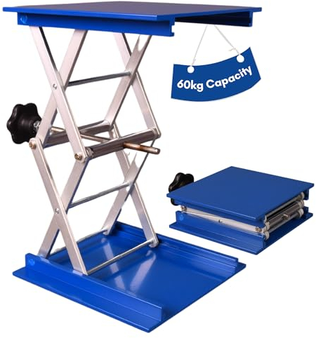 Labsales Heavy Duty Lab Jack stand, Stainless Steel Scissor Lift for laboratory Instruments & Reagent Bottles, Low Profile, Adjustable Height, Capacity Up To 60kg, Multiple Sizes (150mm x 150mm 60kg)