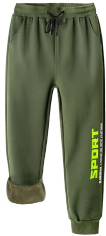 CAMLAKEE Pantalon Thermique Enfant de Jogging Chaud Hiver Stretch Taille Vert Armée 12-13 Ans Taille: 170
