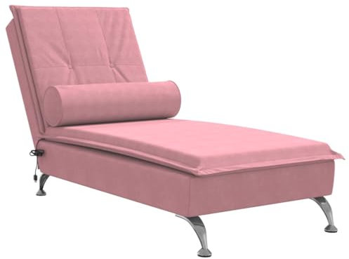 Gecheer Chaiselongue Massage mit Nackenrolle Relaxliege TV Sessel Fernsehsessel Relaxsessel Liege Massagesessel Liegesessel Sessel Lounge Liegestuhl Loungesessel Rosa Samt