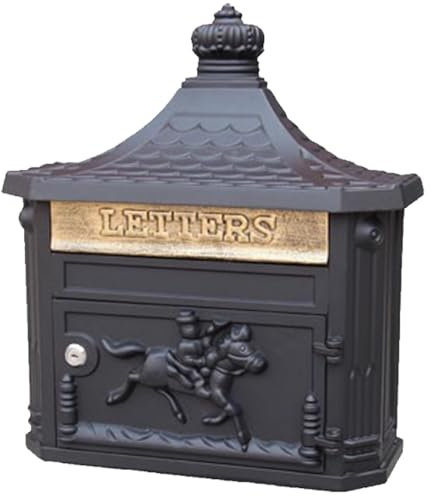 WANGCEPLSD Briefkasten für Draußen, Abschließbarer Briefkasten, Vintage-wandbriefkasten, Dekorativ für Gewerbliche Und Ländliche Häuser, Sicheres Schloss, 45x41x14cm(Black)