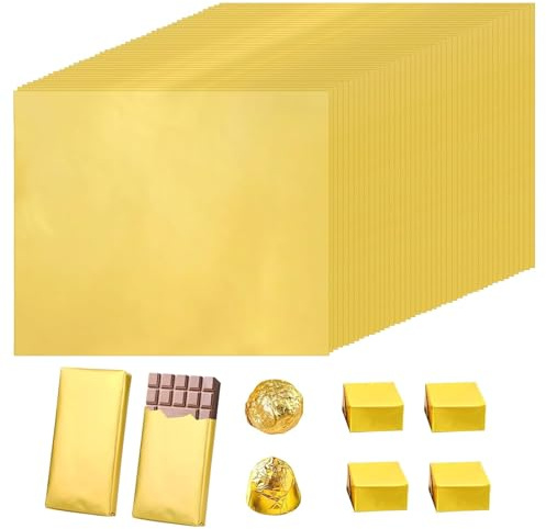 LUHOCIY 100 Stück 30 * 25 Cm Schokoladen Verpackung Tafel Alufolie GoldVerpackung für Dubai Schokolade, Verpackung Für Schokolade, für DIY Dekoration/Dubai Schokoladenherstellung/Weihnachten