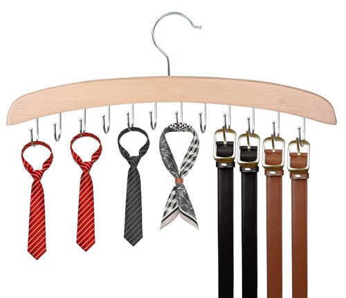 Stormix 2 Pack Belt Hanger with 12 Swivel Hooks, Wooden Belt Holder for Closet, Tie/Belt Rack Belts Organizer for Tank Top Scarf Bra Accessories