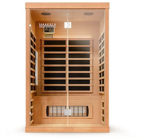 di volio Infrarotsauna Kuhmo II, Infrarotkabine für 2 Personen, Vollspektrumstrahler, LED-Farblichttherapie & Ionisator, aus Holz, 120×100×189 cm, (2-Personen)