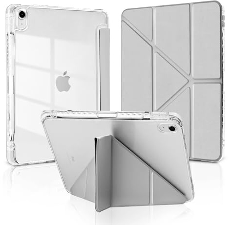MuyDoux Hülle für iPad A16 11 Zoll 2025 / iPad 10 Gen 10,9 2022, Vertikale & Horizontale Aufstellung 5 Faltbare Winkel, Transparente Vergilbungsfreie Stoßfeste Rückseite Schutzhülle, Grau