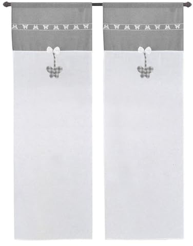 emmevi Tende Finestre Porta Interno Tessuto Semitrasparente Shabby Chic Farfalla Coppia 60x240 Cm Grigio