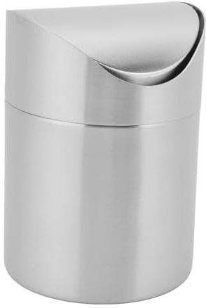 Cubo de Residuos de Oficina con Tapa Swing Mini Contenedor de Basura de Acero Inoxidable para Baños de Oficina, Pequeña Encimera de Trabajo de Pequeñas Cajas de Basura para el Hogar