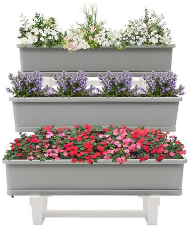Aiuola rialzata verticale da giardino, 3 piani con fioriera rialzata per balconi, davanzali, terrazze, soggiorno (grigio)