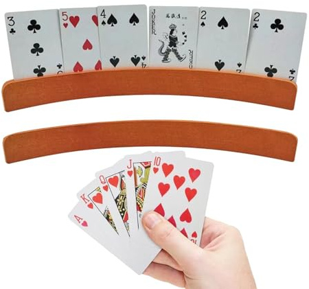 Spielkartenhalter aus Holz – Hand- und Stehender Pokerkarten-Organizer, gebogenes Spielkartenregal, 2er-Pack, Holzkarten-Basis für Kinder, Erwachsene und ältere Menschen, einfacher Griff für Spiele