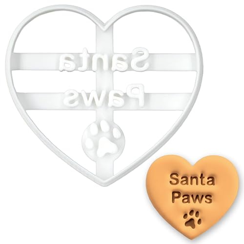 BAKERLOGY Santa Paws Heart Cookie Cutter – Christmas Dog Treat Biscuit Cutter with Paw Print, Festive Pet Baking Gift, Puppy Holiday Cookies, Dog Lover Baking Tool, Paw Shaped Fondant Mold