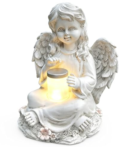 Estatuas solares de jardín para niñas, ángel para tumba, resistente a la intemperie, ángel orando con luces LED, luces solares para tumbas para exteriores, decoración para tumba, escultura de ángel