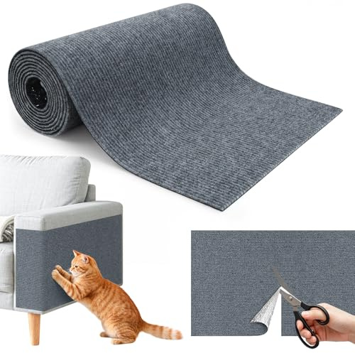 Newthinking 300x40 cm Protector Sofa Gatos arañazo, Gris Oscuro | Rascador sofa gatos, alfombra rascadora autoadhesiva, recortable. Protege brazos, laterales, adhesivo fuerte,Antiarrañazos