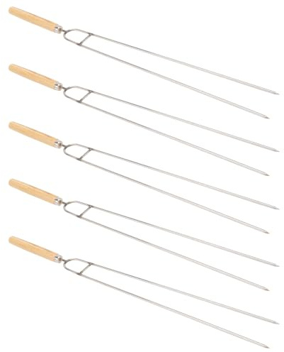 Ciieeo Agujas para Asar en Forma de U de Acero Inoxidable 5 Unidades Mango de Madera para Brochetas de Pollo y Cordero en Barbacoas y Eventos al Aire Libre