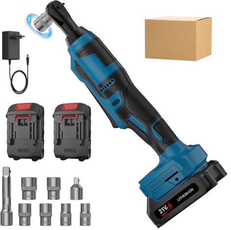 UEXEDO 3/8 Clé À Cliquet Électrique, 250 Nm 21V Max, Jeu De Clés À Cliquet Sans Fil, Deux Batteries De 1500 Mah, Avec Adaptateur 1/4, Tige D'extension Et 6 Douilles, Pour L'entretien Automobile