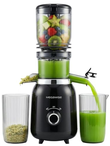 MEGAWISE Spremiagrumi a masticazione lenta, spremiagrumi a freddo con alte prestazioni di succo, motore silenzioso, funzione inversa, facile da pulire, senza BPA, per frutta e verdura