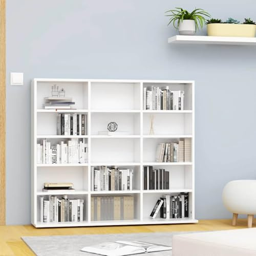 Ziaphsol Estantería para CD, 100 x 23 x 89,5 cm, material de madera, 15 compartimentos abiertos para organizador de DVD, CD, espacio para sala de estar, cine en casa, como estante Hifi o aparador