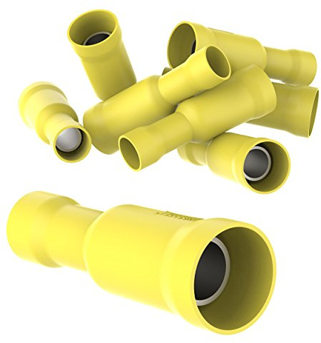 AUPROTEC 25x Rundsteckhülsen 4-6 mm² gelb Vollisoliert PVC weibliche Quetschverbinder FRD Kabel Verbinder aus Messing verzinnt
