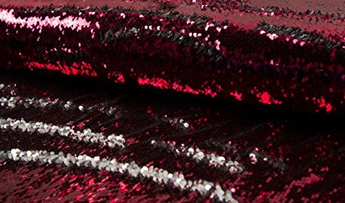Zweifarbiges Meerjungfrau Fisch Skala Pailletten Stoff Fuchsia Silber - Fuchsie Silber, 1Mtr - 140cm x 100cm