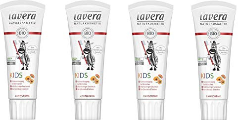 Lavera Zahncreme KIDs, mild-fruchtiger Geschmack mit Bio-Calendula & Calcium, 4 x 75ml