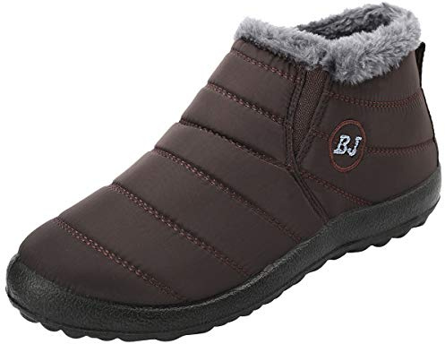 JOINFREE Winter Snow Boots - Mens Adult's Warm Plush Boots - Water Resistant - Brown Size 9.5 UK,EU 45