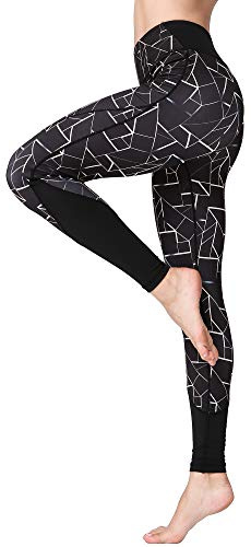 FLYILY Cintura Alta Elásticos Pantalones de Yoga Para Mujer Leggings para Correr Entrenamiento Fitness(2-Black,L)