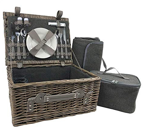 Red Hamper Picknickkorb für 2 Personen, Tweed, Grau